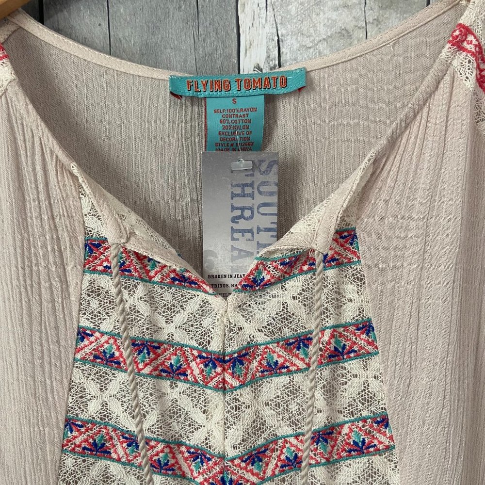 Flying Tomato Cream Bohemian Long Sleeve Tunic Top NEW Womens Small NWT - Picture 4 of 9